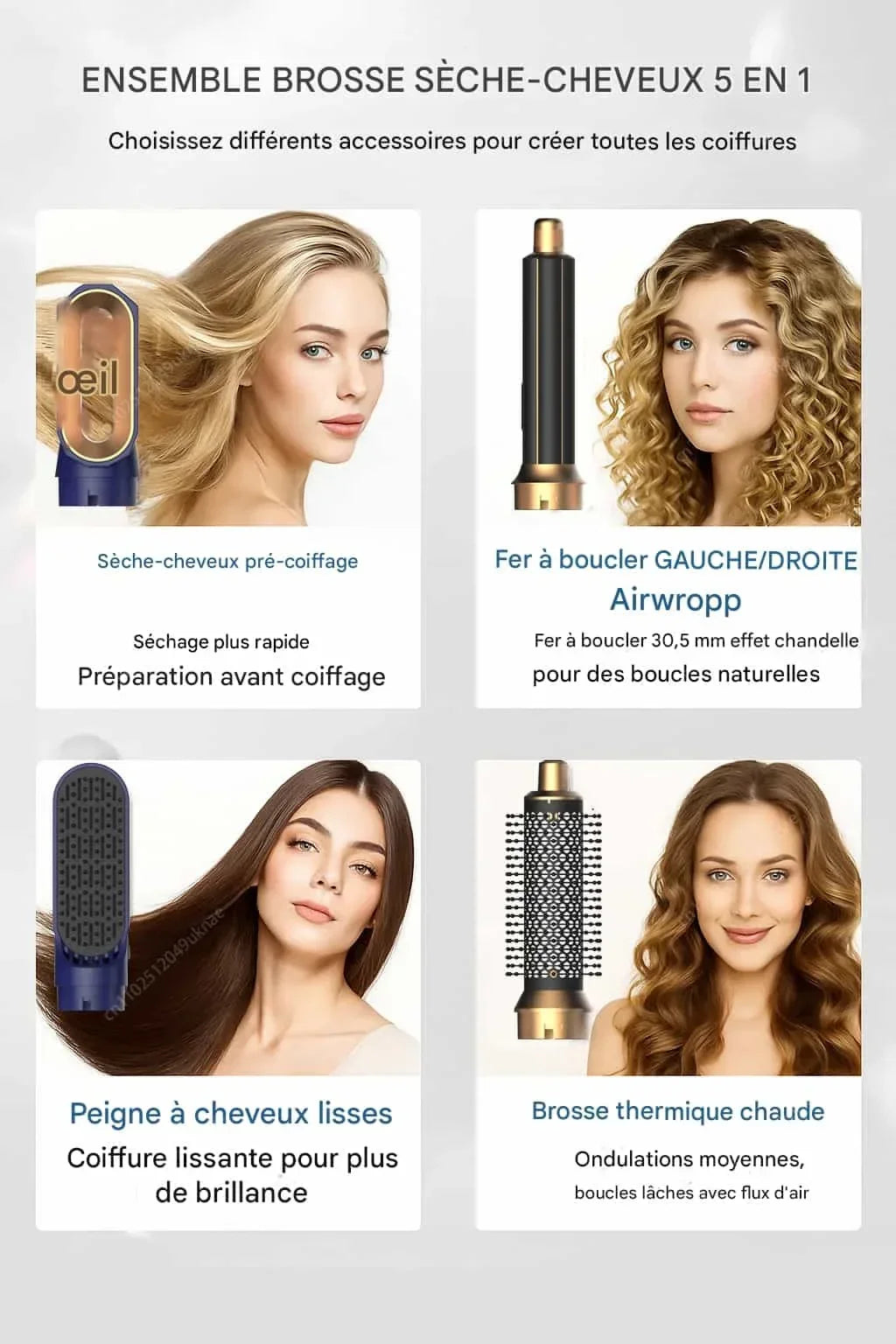 5 in 1 Hair Dryer Brush and Styler Kit Professional Hot Air Comb Curling Iron Hair Straightener for Volumizing and Styling
